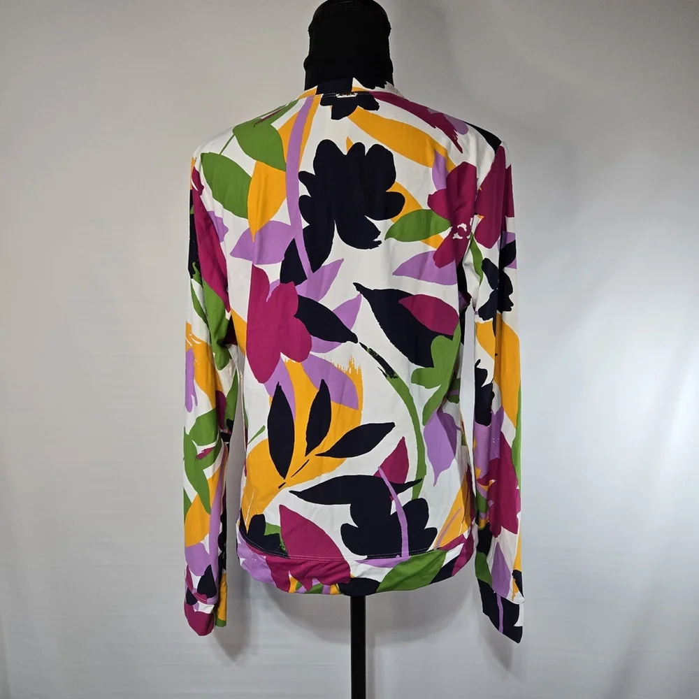 Anne Cole Colorful Floral Long Sleeve Zip Front Rash Guard Swim Top NWT Large